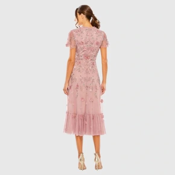 Mac Duggal 9212 Size 18 Pink Floral Embellished High Neck Cap Sleeve ALine Dress - Picture 5 of 13
